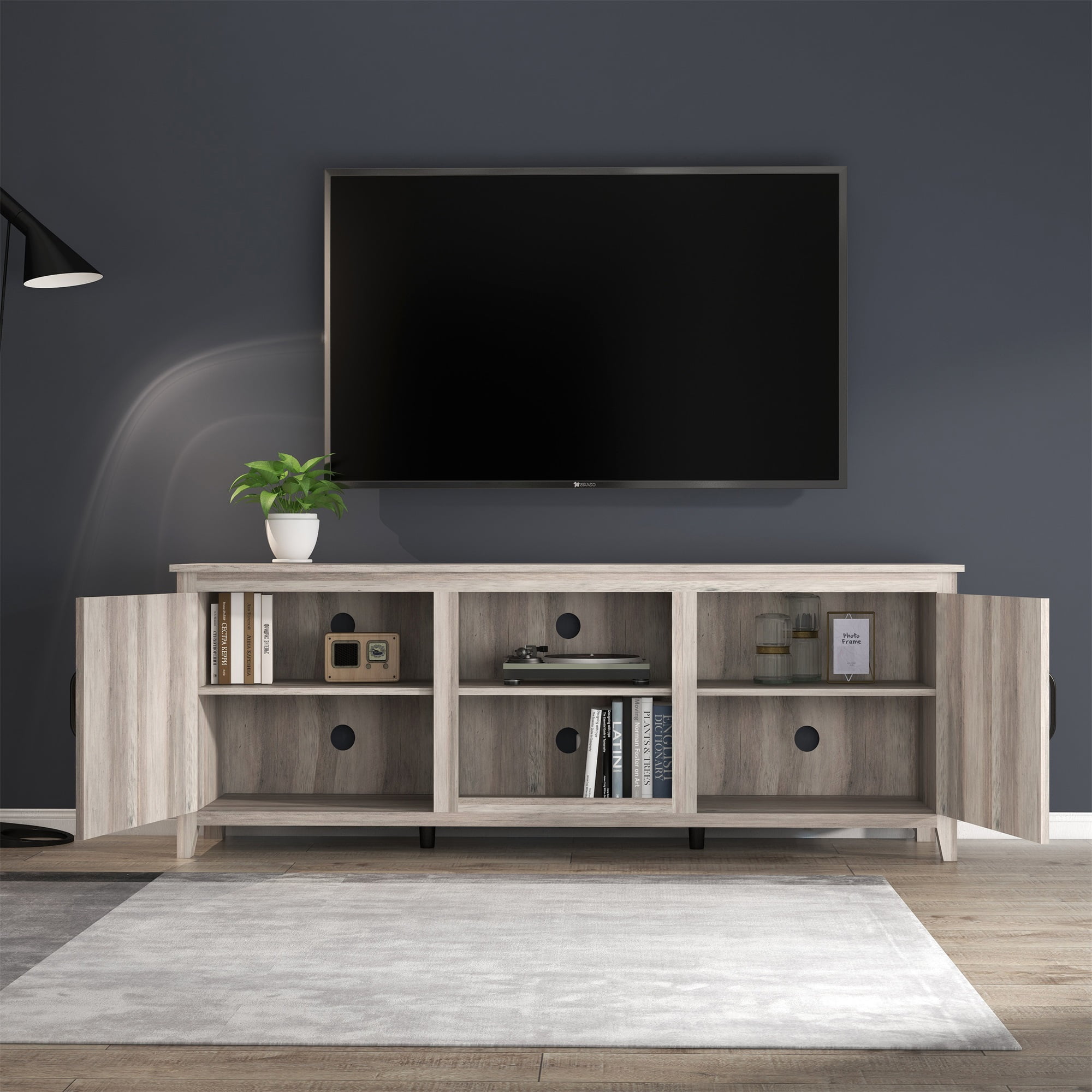 Kadyn TV Stand, Storage Media Console Entertainment Center with Doors, TV Cabinet for TVs up to 80", Grey