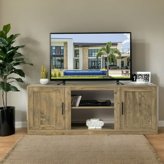 Kadyn TV Stand,TV Cabinet,Entertainment Center Console Table,58 Inch TV Stand with 1500W Faux Fireplace for TVs up to 65 Inch-Natural