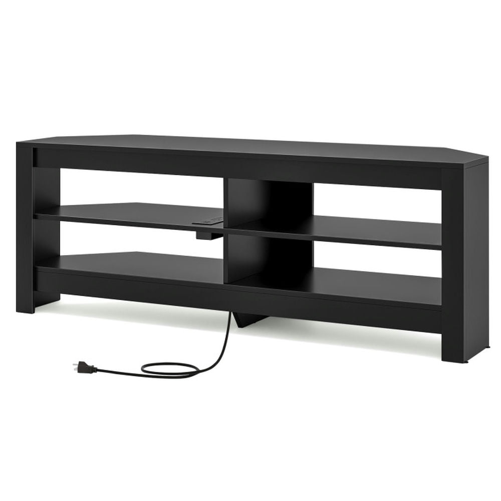 Kadyn TV Stand,TV Cabinet,Entertainment Center Console Table,Corner TV Stand with Power Outlet and 4 Open Storage Shelves-Black