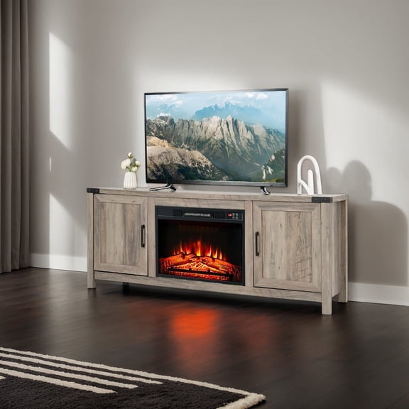 Kadyn TV Stand, TV Cabinet, Entertainment Center Console Table, Electric Fireplace TV Stand with Storage Cabinets for TVs up to 70 Inch (Not Included the Electric Fireplace)-Natural