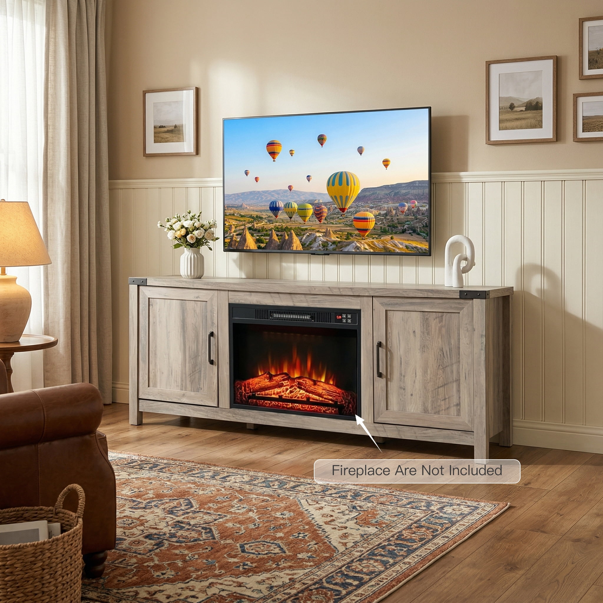 Kadyn TV Stand, TV Cabinet, Entertainment Center Console Table, Electric Fireplace TV Stand with Storage Cabinets for TVs up to 70 Inch (Not Included the Electric Fireplace)-Natural