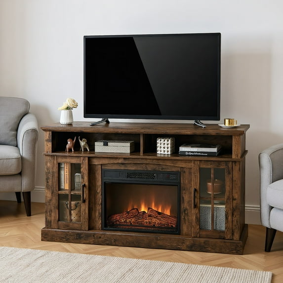Kadyn TV Stand,TV Cabinet,Entertainment Center Console Table,Fireplace TV Stand for TVs Up to 65 Inch with Side Cabinets and Remote Control-Brown