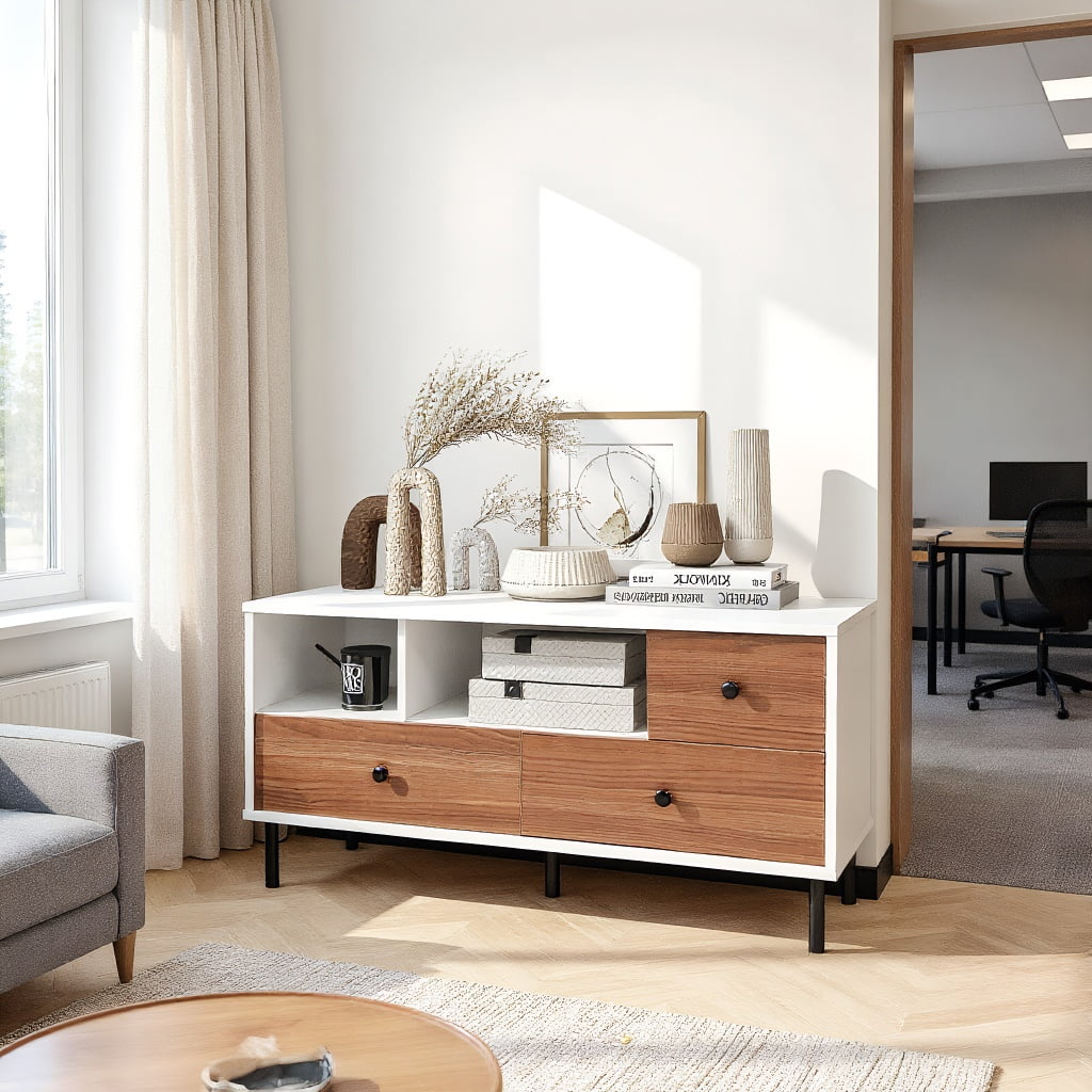 Kadyn TV Stand,TV Cabinet,Entertainment Center Console Table,Mid-Century TV Stand for 50-inch TVs with 2 Cubbies and 3 Drawers