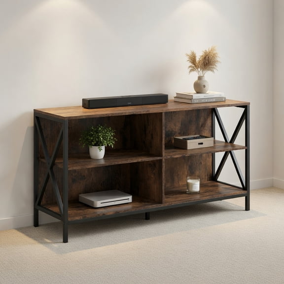 Kadyn TV Stand,TV Cabinet,Entertainment Center Console Table,Wooden TV Stand Entertainment for TVs up to 55 Inch with X-Shaped Frame-Rustic Brown