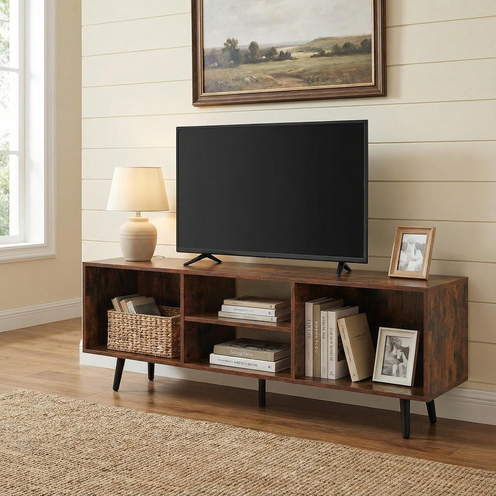 Kadyn TV Stand for 55 Inch TVs with 47.5 Inch Width, Multiple Compartments and Metal Legs for Living Room, Media Entertainment Center, Rustic Brown
