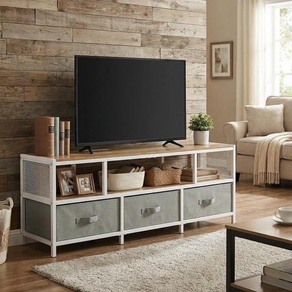 Kadyn TV Stand for 65 Inch TVs with Integrated Power Outlets and USB Charging for Living Room, Media Console Entertainment Center, Natural