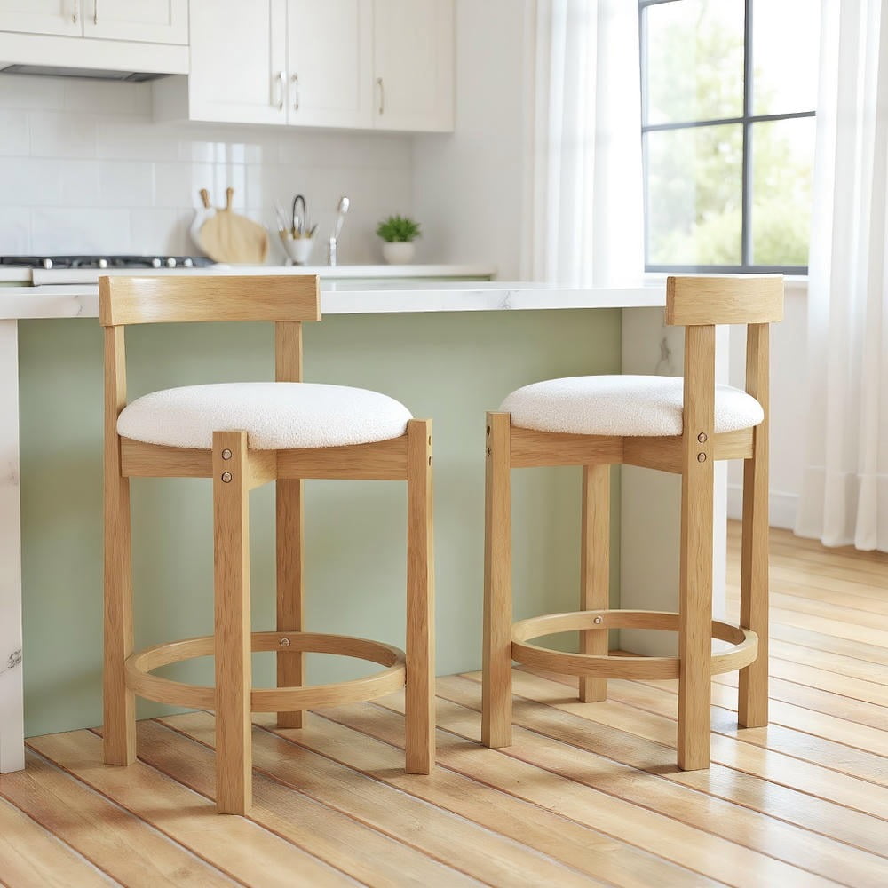 Kadyn Teddy Velvet Upholstered Bar Stools with Backrests and Footrests, 24 Inch Counter Height Set of 4 for Kitchen Counter, Bar Setting with Luxury Feel, Beige