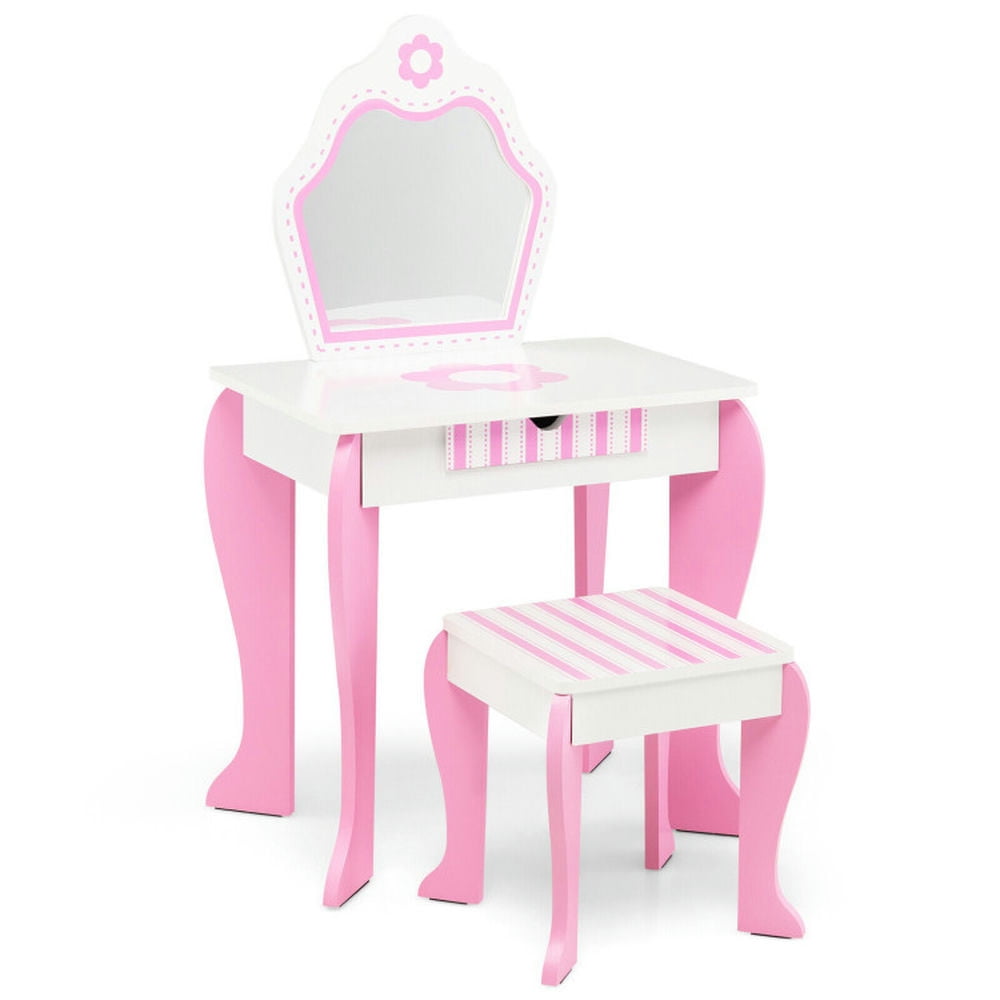Kadyn Toddler Vanity Set, Kids Vanity Set, Makeup Dressing Table Set,2-in-1 Toddler Vanity Set with Detachable Top & Cute Flower Patterns-White Kadyn Toddler Vanity Set, Kids Vanity Set, Makeup Dressing Table Set,2-in-1 Toddler Vanity Set with Detachable Top & Cute Flower Patterns-White
