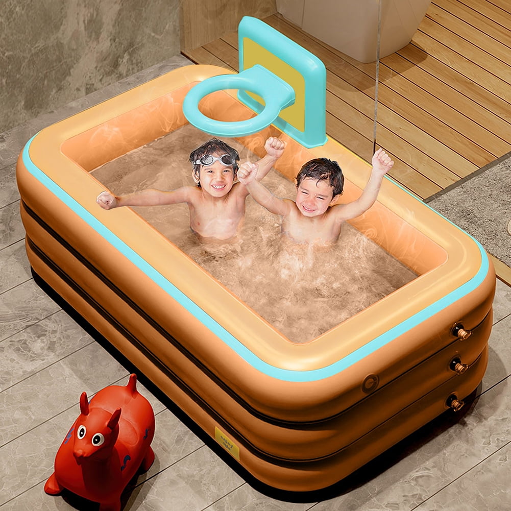 Kadyn Toy Inflatable Pool, Thickened Family Inflatable Pool with Basketball Rack, Kids Inflatable Pool for Outdoor, Garden, Orange Kadyn Toy Inflatable Pool, Thickened Family Inflatable Pool with Basketball Rack, Kids Inflatable Pool for Outdoor, Garden, Orange