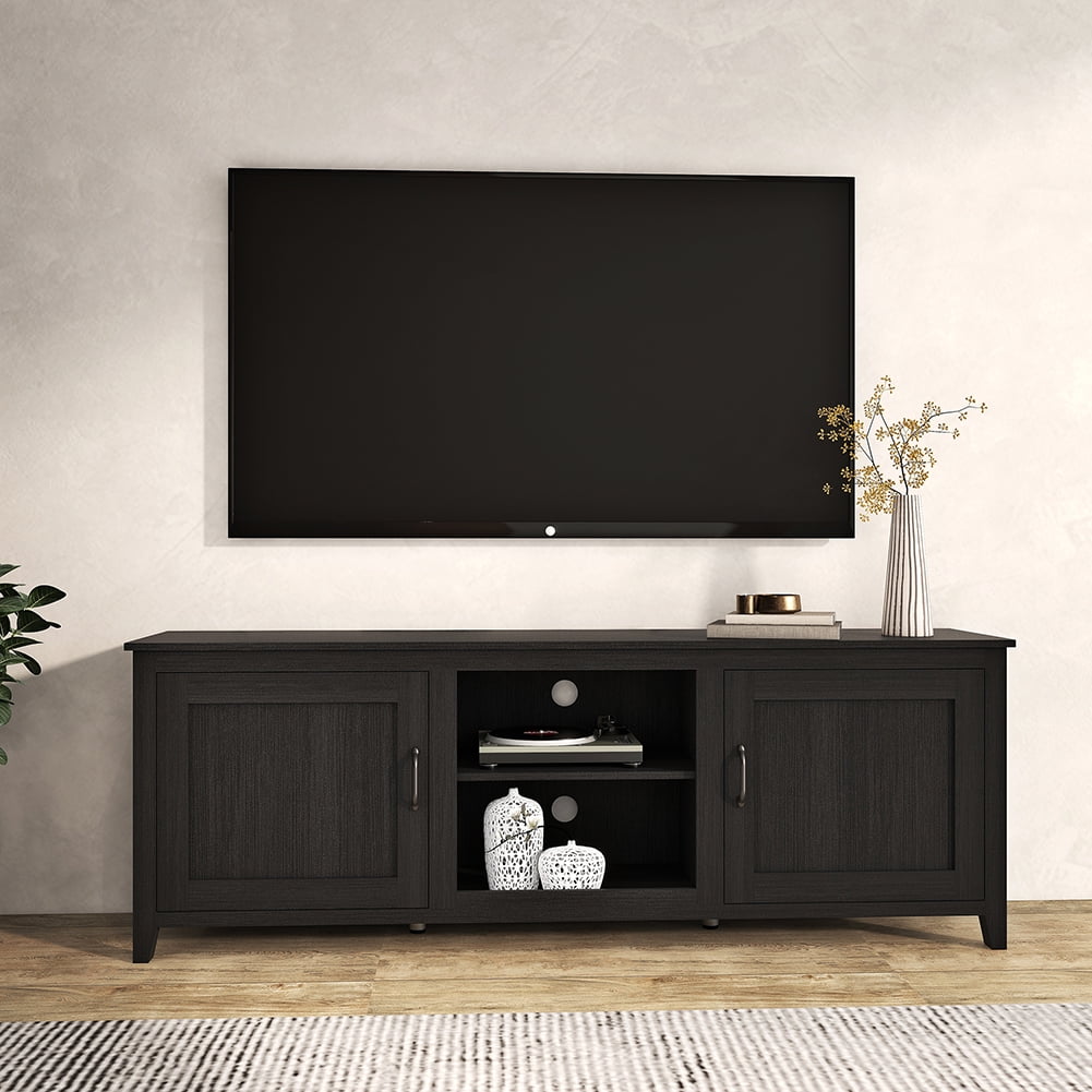 Kadyn Traditional Wood TV Stand Cabinet, Modern Farmhouse TV Stand with Doors and Open Shelves, Black Media Console Cabinet for 60" TV Kadyn Traditional Wood TV Stand Cabinet, Modern Farmhouse TV Stand with Doors and Open Shelves, Black Media Console Cabinet for 60" TV