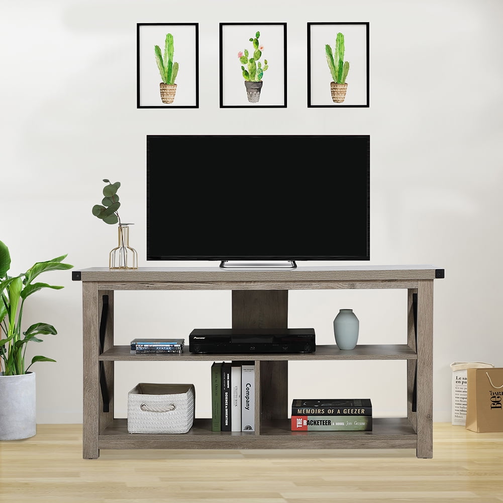 Kadyn Tv Stand for 55 Inch Tv, Console Table with 3-tier Storage Shelves, Entertainment Center for Living Room, Gray