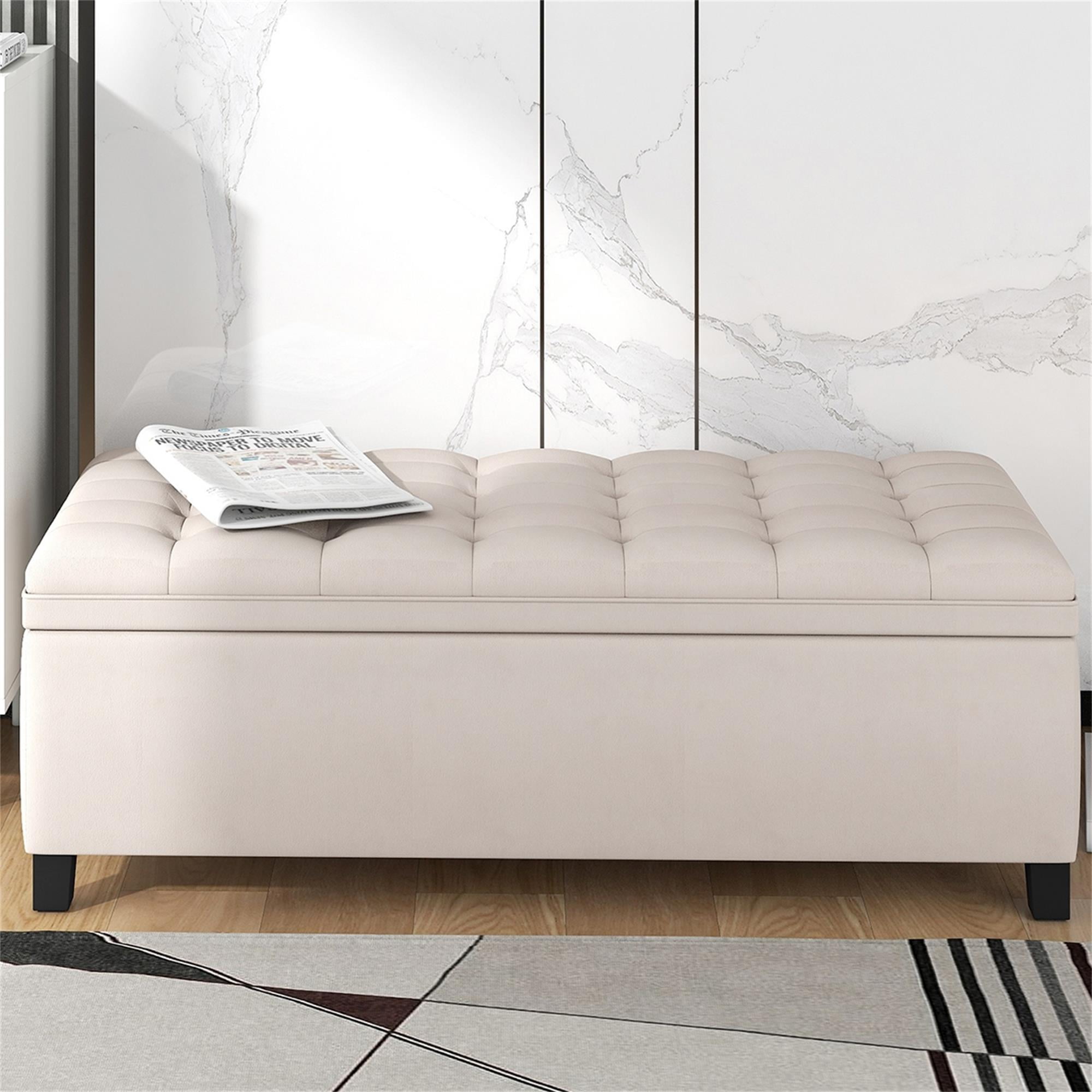 Kadyn Upholstered Flip Top Storage Bench, Storage Ottoman Bench with Button Tufted Top, Folding Chest Foot Rest Stool for Bedroom, Beige