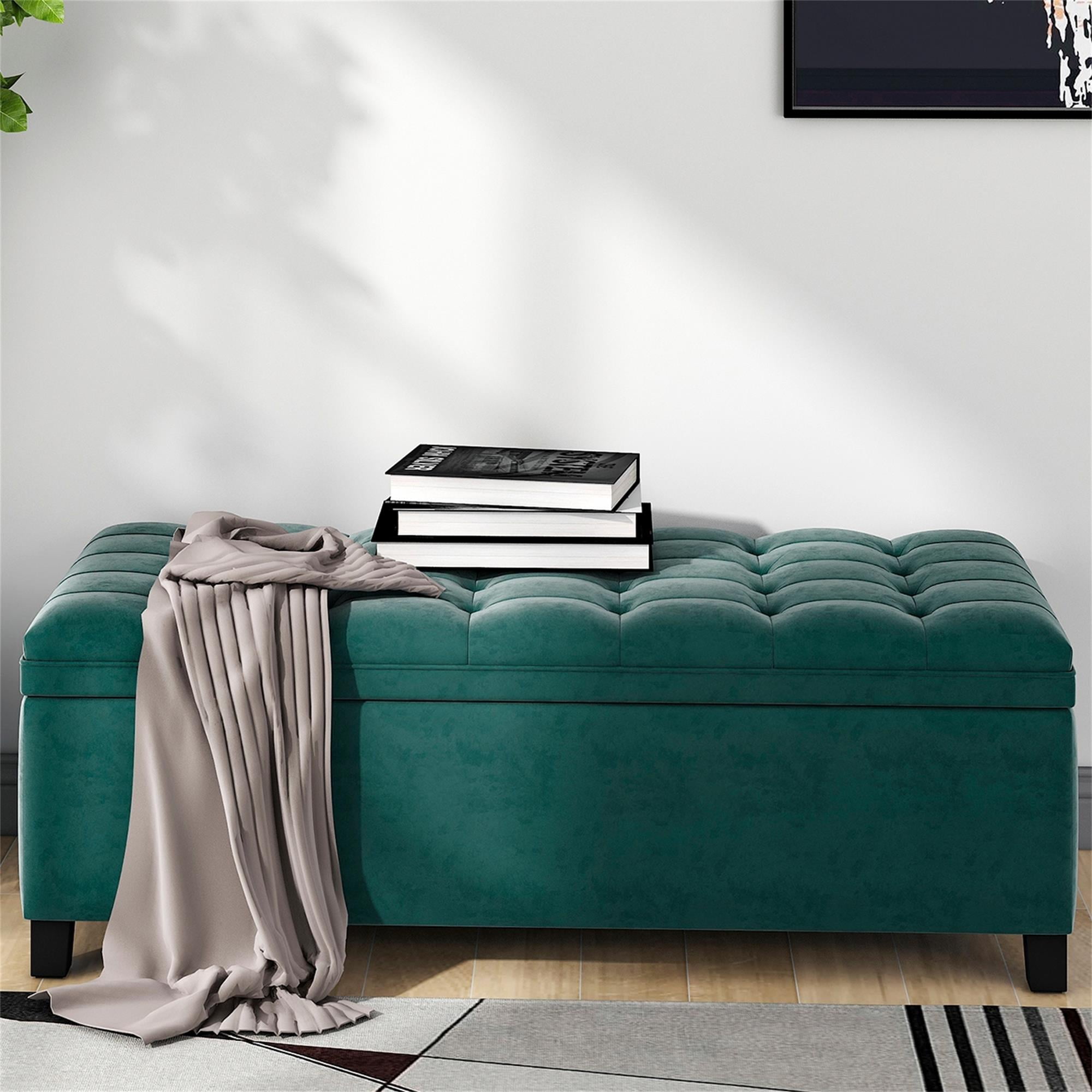 Kadyn Upholstered Flip Top Storage Bench, Storage Ottoman Bench with Button Tufted Top, Folding Chest Foot Rest Stool for Bedroom, Green