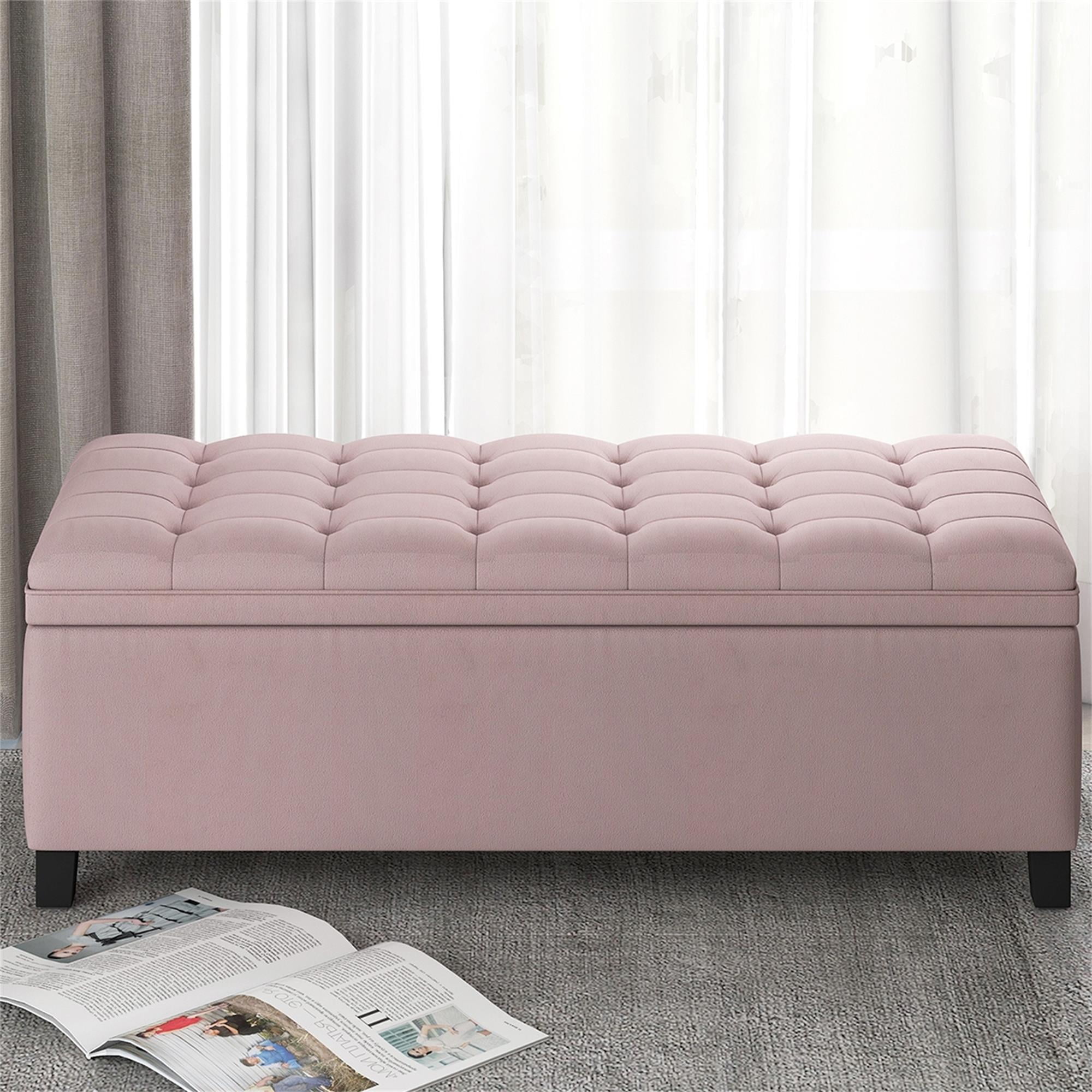 Kadyn Upholstered Flip Top Storage Bench, Storage Ottoman Bench with Button Tufted Top, Folding Chest Foot Rest Stool for Bedroom, Pink