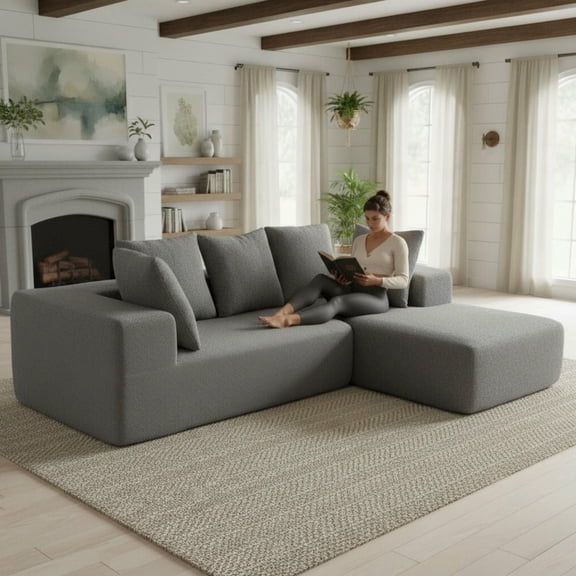Kadyn Upholstered L-Shaped Sofa Set, Modern Living Room Sectional with 5 Pillows, Full Foam Comfort and Modular Style, Measuring 96.46" x 72.83" x 23.03", Grey Blue