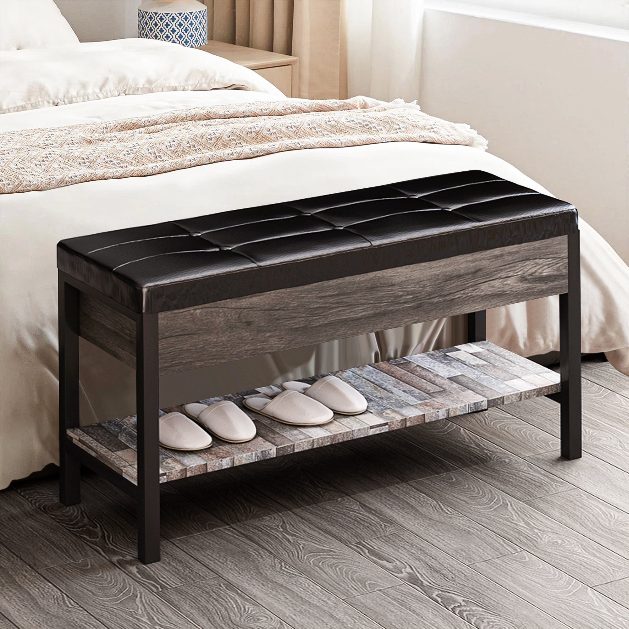 Kadyn Upholstered Shoe Bench for Bed, Shoe Storage Bench with Storage