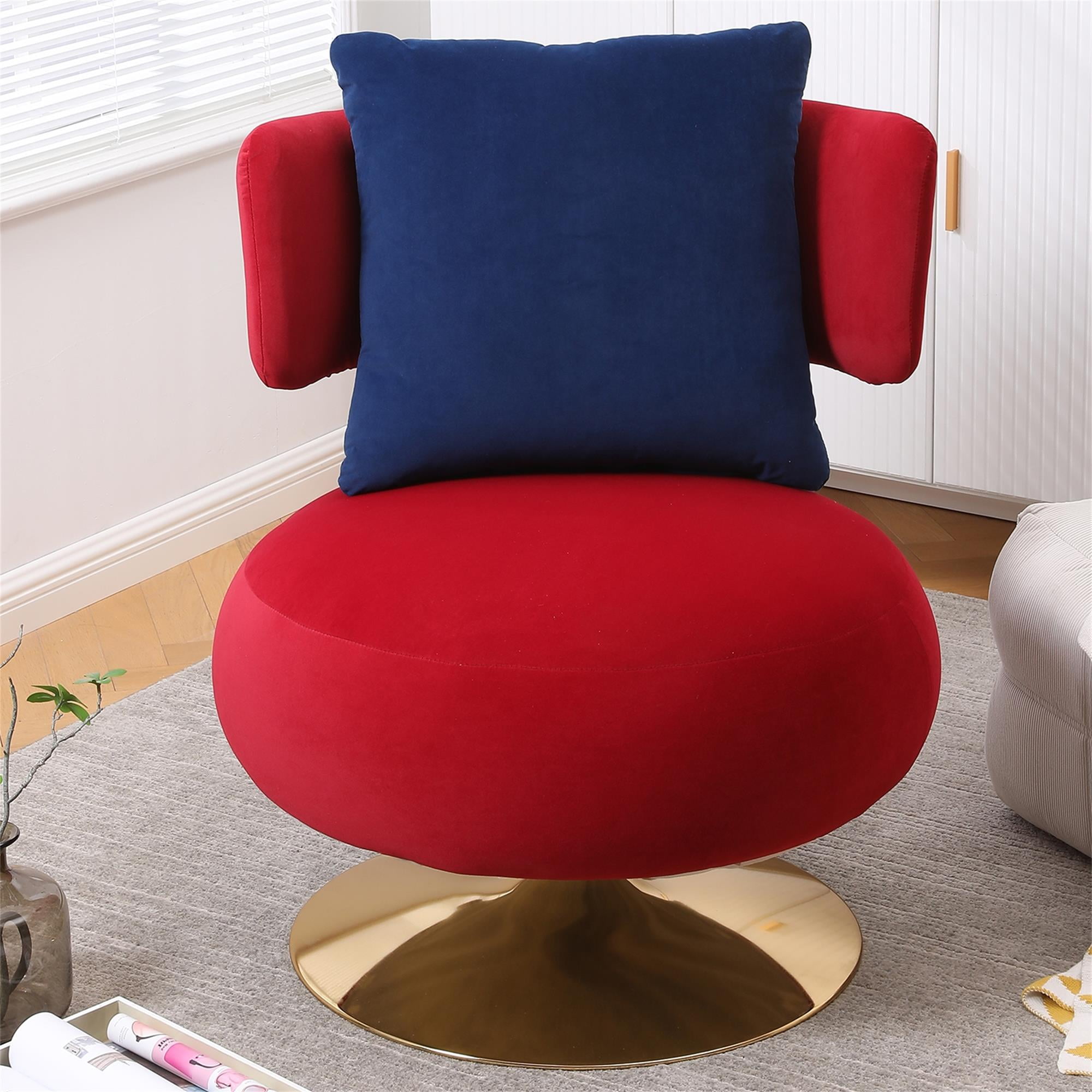 Kadyn Upholstered Swivel Accent Barrel Chair for Living Room, Wine Red