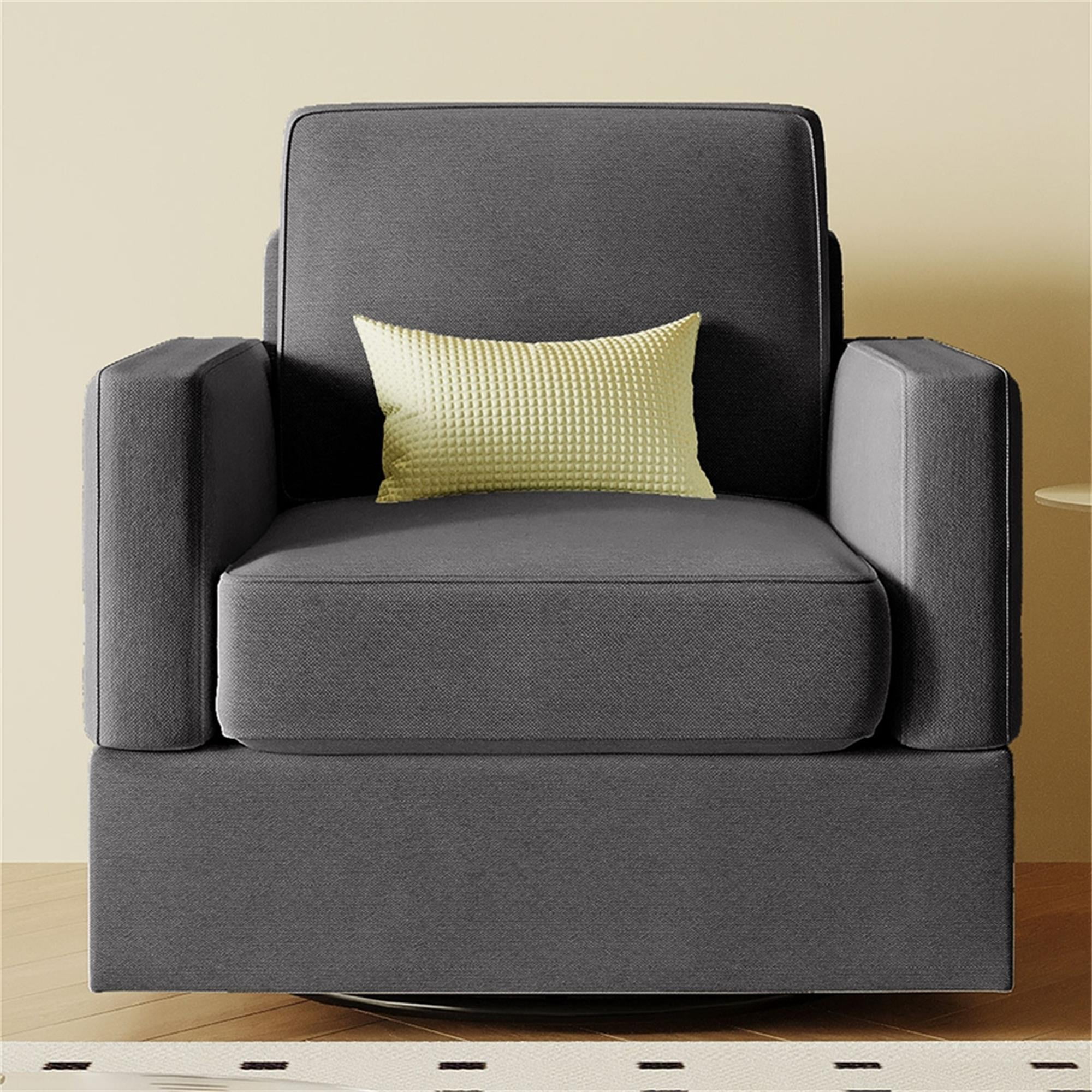 Kadyn Upholstered Swivel Barrel Chair, Swivel Chairs for Living Room, Swivel Arm Chair for Bedroom, Grey