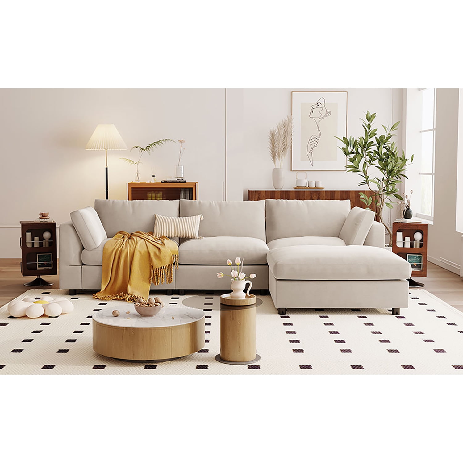 Kadyn Upholstery Convertible Sectional Sofa, L Shaped Couch with Reversible Chaise for Bedroom, Beige