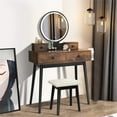 thumbnail image 1 of Kadyn Vanity Set with Touch Screen Lighted Mirror, Makeup Table with Cushioned Stool, 4 Drawers, Rustic Brown and Black, 1 of 10