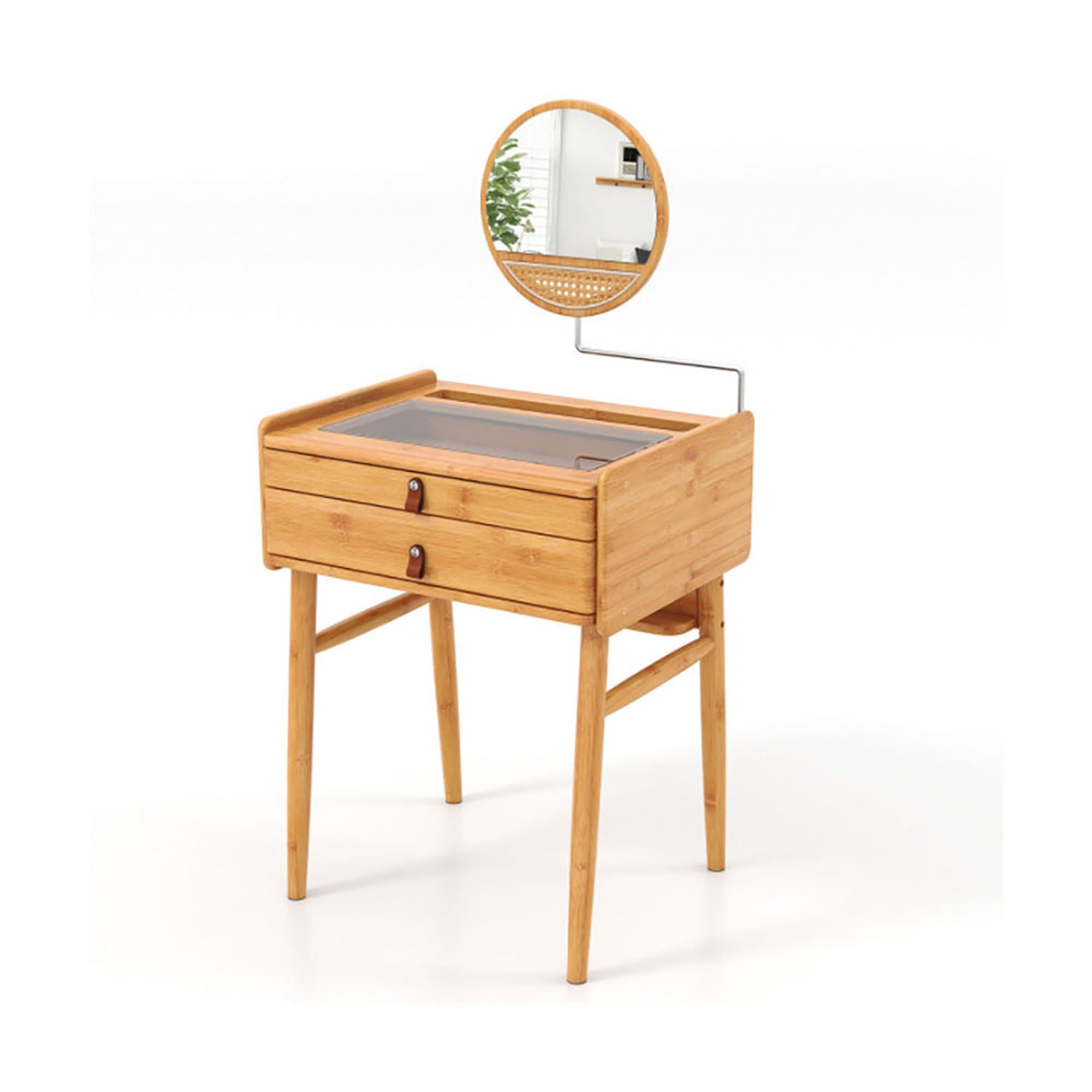 Kadyn Vanity Table Set, Makeup Dressing Table Modern Vanity Set, Bamboo Makeup Vanity Table with Mirror with 2 Storage Drawers-Natural