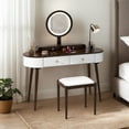thumbnail image 1 of Kadyn Vanity Table Set, Makeup Dressing Table Modern Vanity Set, Makeup Vanity Table Set with LED Mirror and 3 Spacious Drawers-White-Brown, 1 of 5