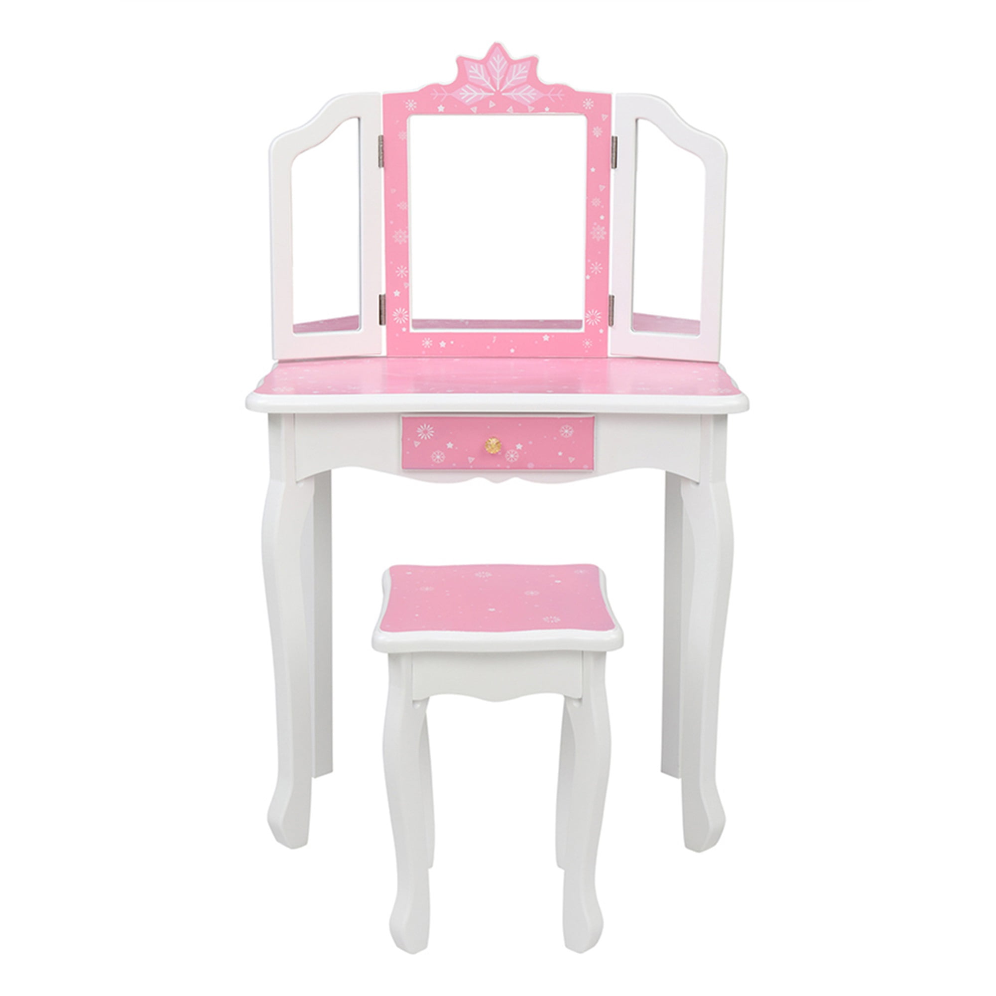 Kadyn Vanity Table and Chair Set, Children's Wooden Dressing Table Three-Sided Folding Mirror Dressing Table, White