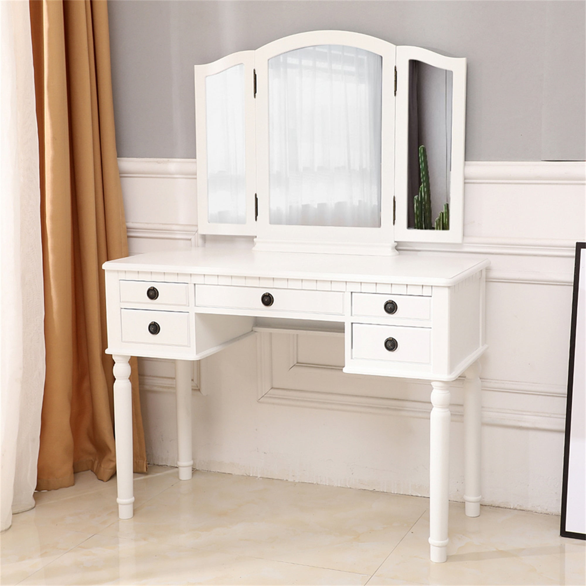 Kadyn Vanity Table and Chair Set, Vanity Set with Mirror and Stool with 3 Drawer, White