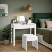 Kadyn Vanity Table with Mirror, Makeup Vanity, Vanity Desk with Mirror, Dressing Table with Drawers and Chair, Bedroom White Dresser Vanity Set