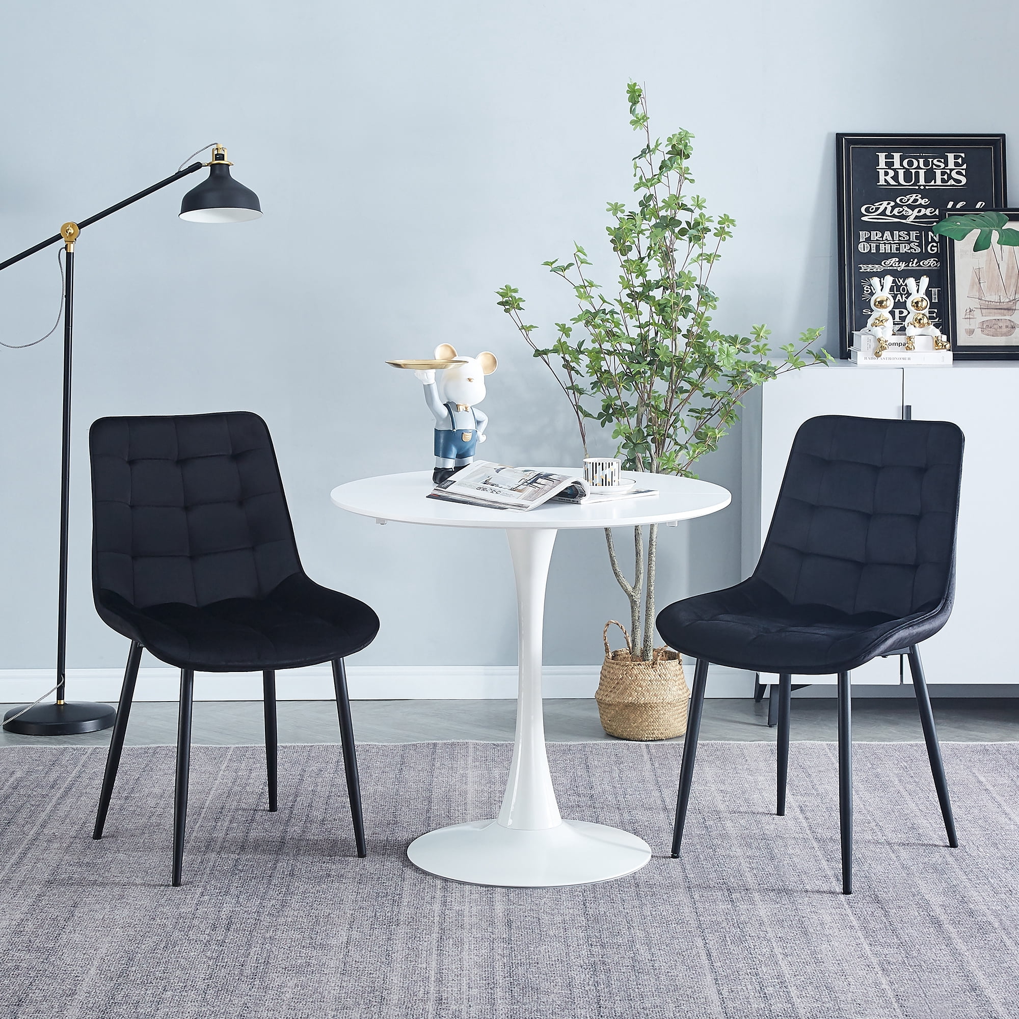Kadyn Velvet Dining Chair 2PCS, Kitchen Chairs for Offices, Dining Room Chairs for Living Rooms, Black