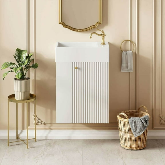 Kadyn Wall-Mount Bathroom Vanity, 18.5" Modern Floating Bathroom Vanity with Resin Basin, White