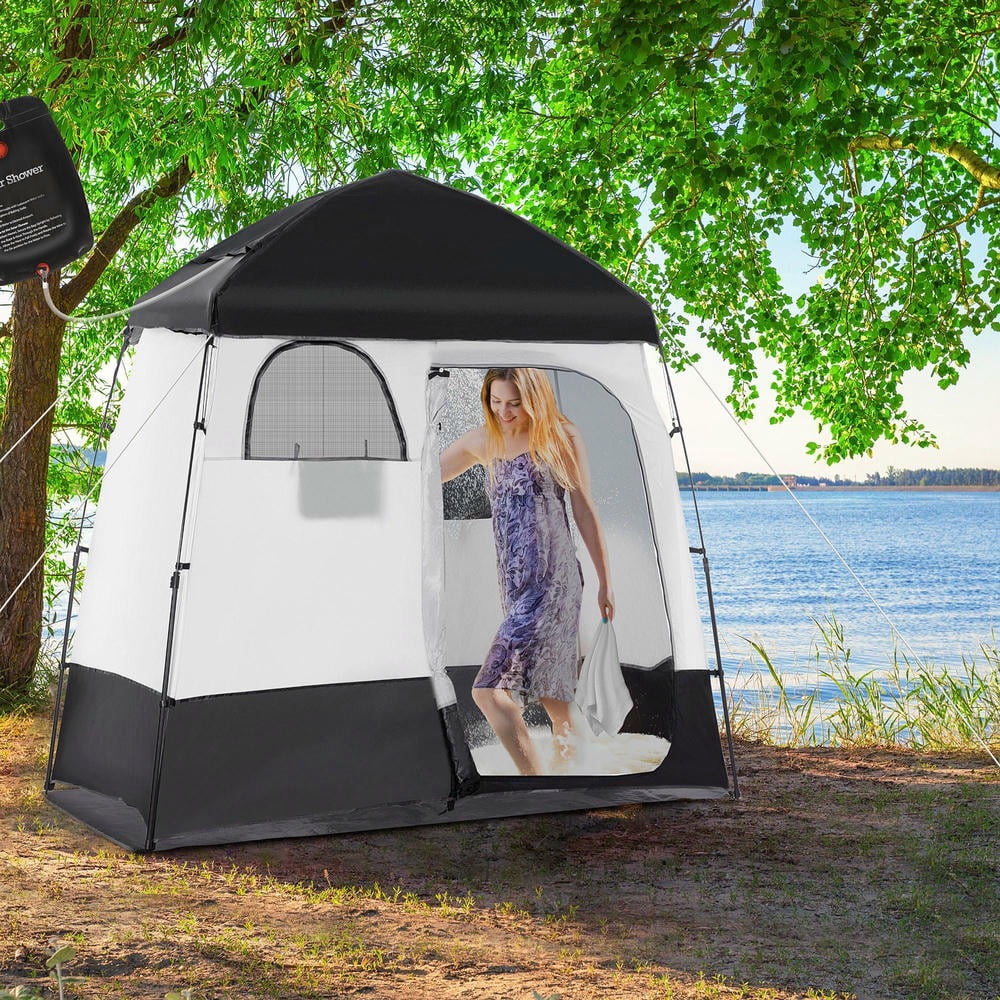 Kadyn Waterproof Tents with Two Rooms, Shower Bag, Floor and Carrying Bag, Camping Hiking Tents with Portable Privacy Shelter for 2 Person, Black