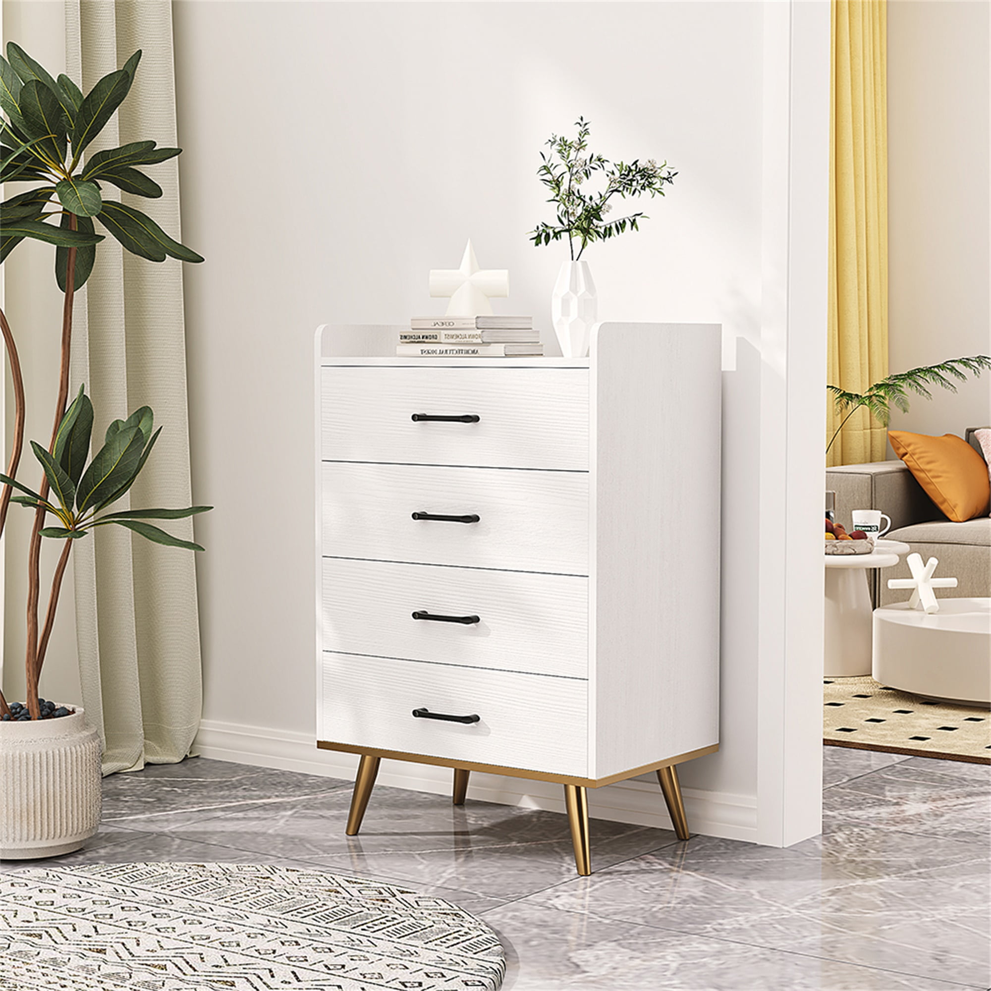 Kadyn White 4 Drawer Dresser Wooden Modern Tall Dresser with Handles Small Dresser Organizer, Solid Wood Nightstand, Tall Chest of Drawers for Bedroom, Hallway, Living Room. Kadyn White 4 Drawer Dresser Wooden Modern Tall Dresser with Handles Small Dresser Organizer, Solid Wood Nightstand, Tall Chest of Drawers for Bedroom, Hallway, Living Room.
