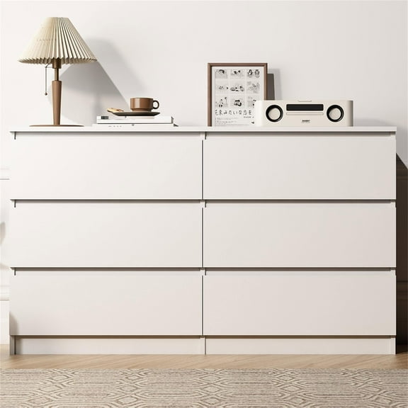 Kadyn White Chest of Drawer, 6 Double Drawer Dresser for Bedroom, Modern Storage Cabinet for Living Room, Dresser
