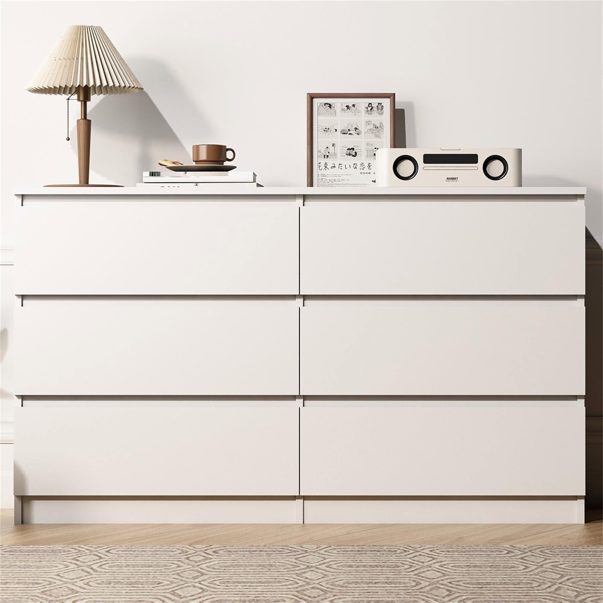 Kadyn White Chest of Drawer, 6 Double Drawer Dresser for Bedroom, Modern Storage Cabinet for Living Room, Dresser