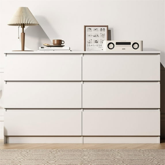 Kadyn White Chest of Drawer, 6 Double Drawer Dresser for Bedroom, Modern Storage Cabinet for Living Room, Dresser