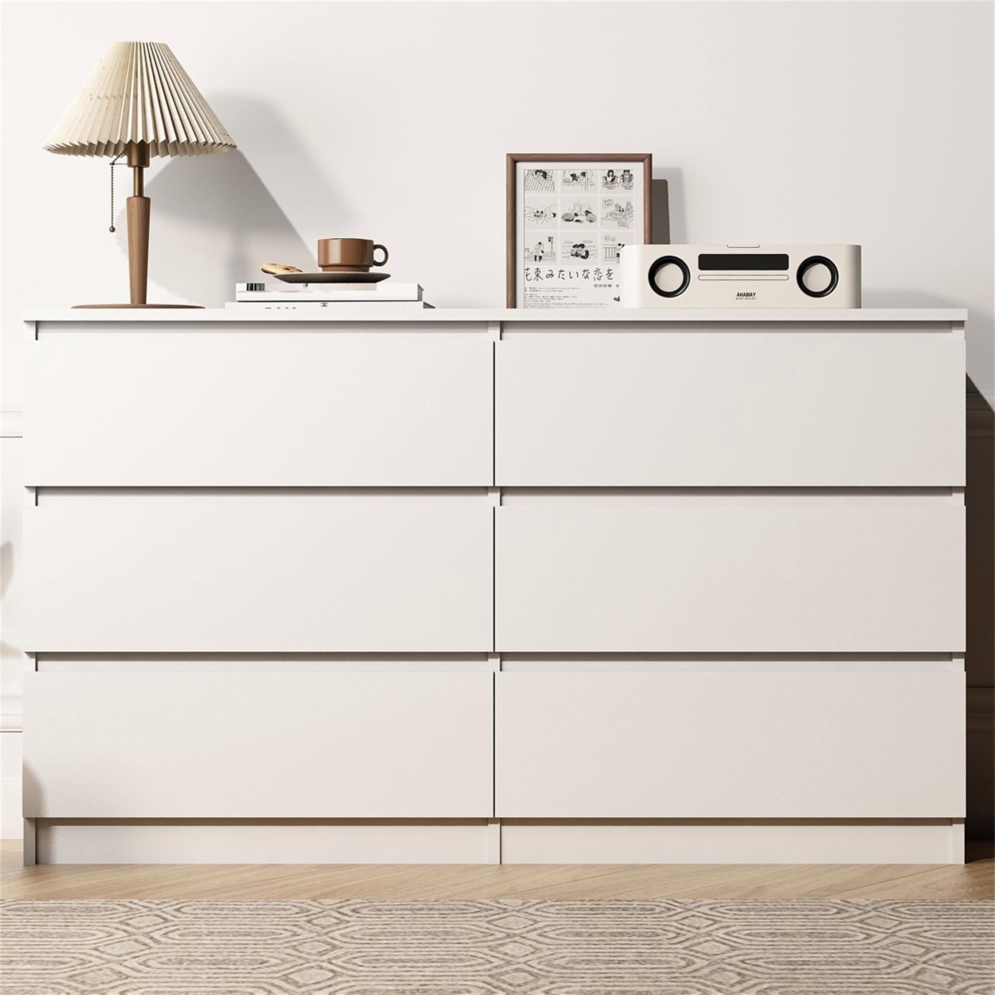 Kadyn White Chest of Drawer, 6 Double Drawer Dresser for Bedroom, Modern Storage Cabinet for Living Room, Dresser