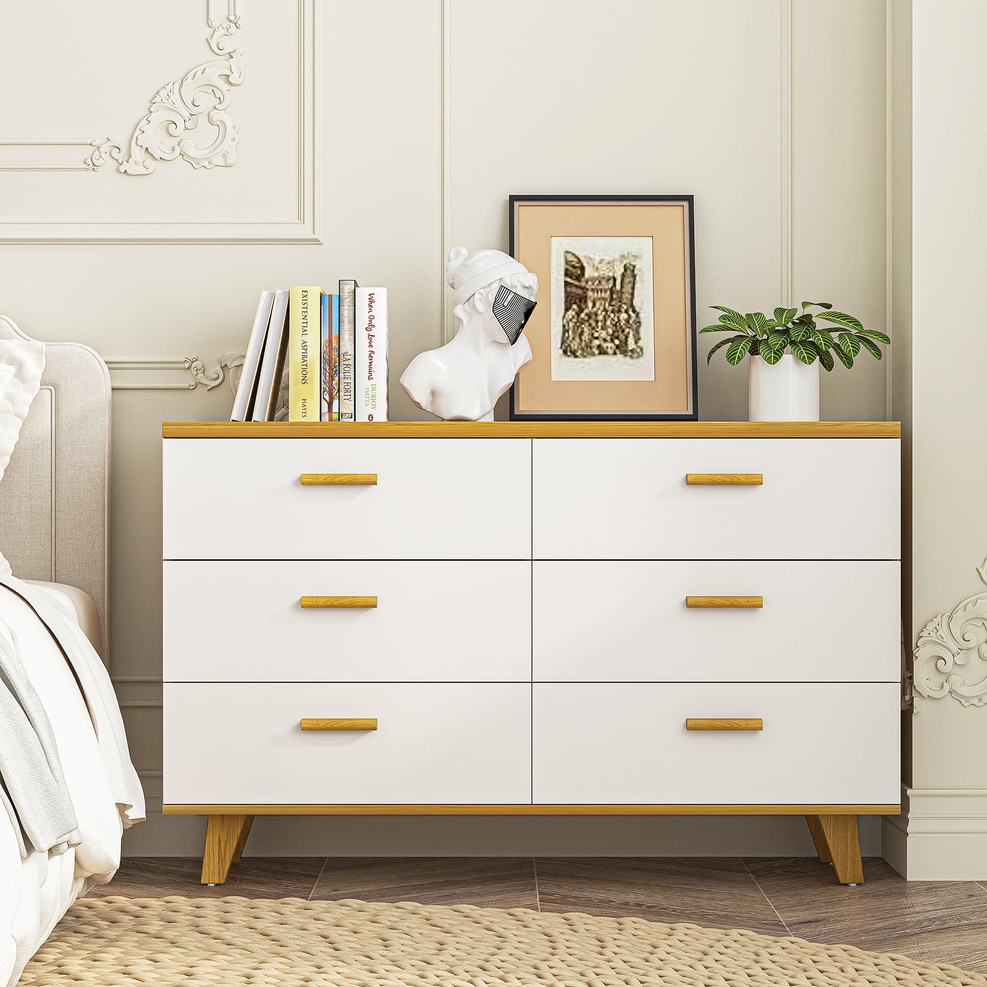 Kadyn Wood 6 Drawer Double Nursery Dresser, Chest of Drawers for Closet, Living Room, Hallway, Storage Cabinet, White Sideboard Kadyn Wood 6 Drawer Double Nursery Dresser, Chest of Drawers for Closet, Living Room, Hallway, Storage Cabinet, White Sideboard