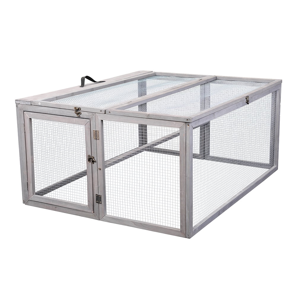 Kadyn Wood Collapsible Guinea Chick Run, Folding Rabbit Hutch with Roosting Bar, Outdoor Bunny Cage, Portable, Gray Kadyn Wood Collapsible Guinea Chick Run, Folding Rabbit Hutch with Roosting Bar, Outdoor Bunny Cage, Portable, Gray