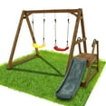 thumbnail image 1 of Kadyn Wood Swing Set For Backyard, 2 In 1 Outdoor Swing Set With Slide, Climbing Rope Ladder Kids Backyard Playset, 1 of 7
