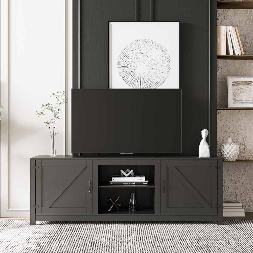 Kadyn Wood TV Stand, TV Stand Console with Storage, TV Entertainment Center for Home, Black Kadyn Wood TV Stand, TV Stand Console with Storage, TV Entertainment Center for Home, Black