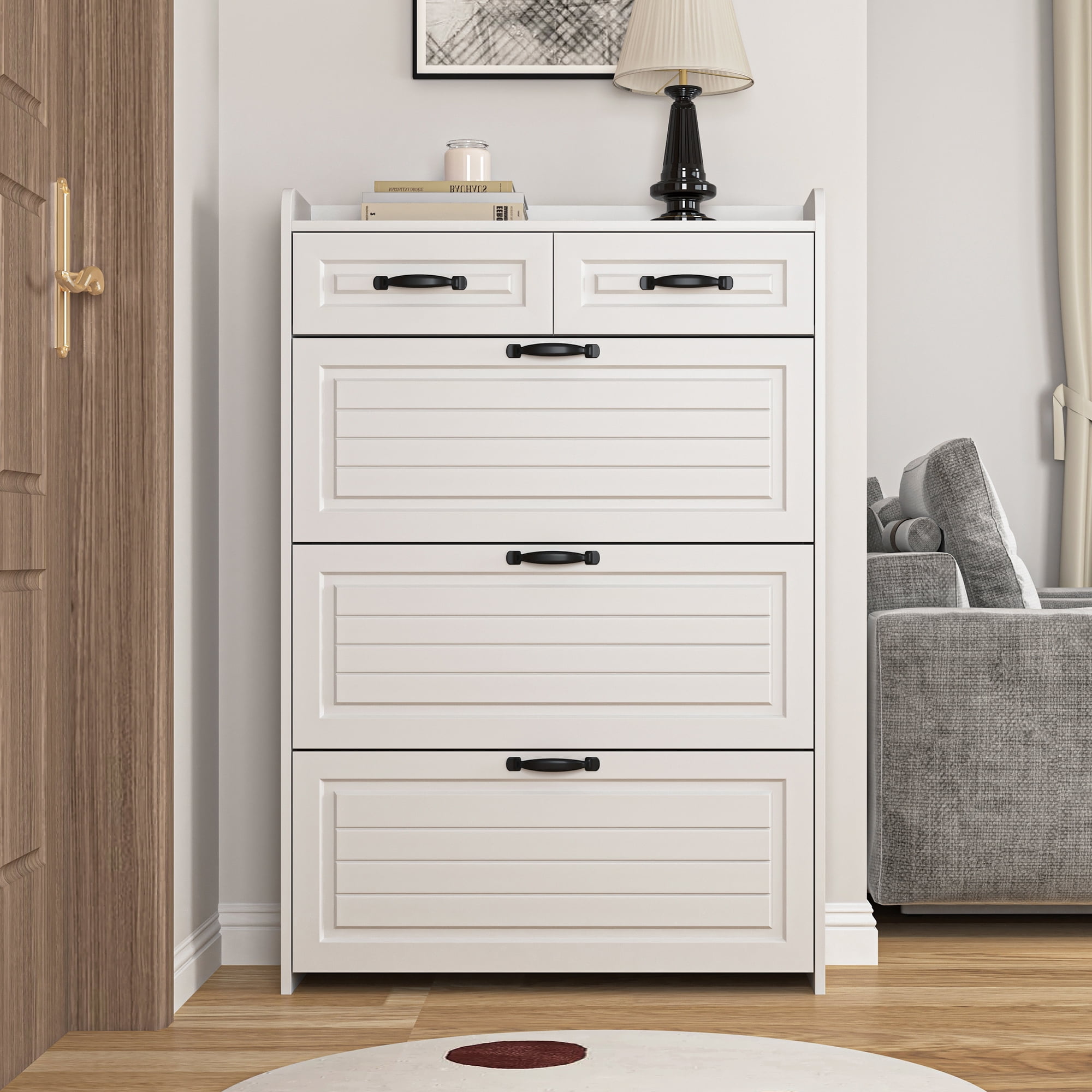 Kadyn Shoe Rack with 3 Doors, Shoe Organizer, White Shoe Cabinet with 2 Drawers, Shoe Storage Cabinet for Living Room, Hallway, Entryway Kadyn Shoe Rack with 3 Doors, Shoe Organizer, White Shoe Cabinet with 2 Drawers, Shoe Storage Cabinet for Living Room, Hallway, Entryway