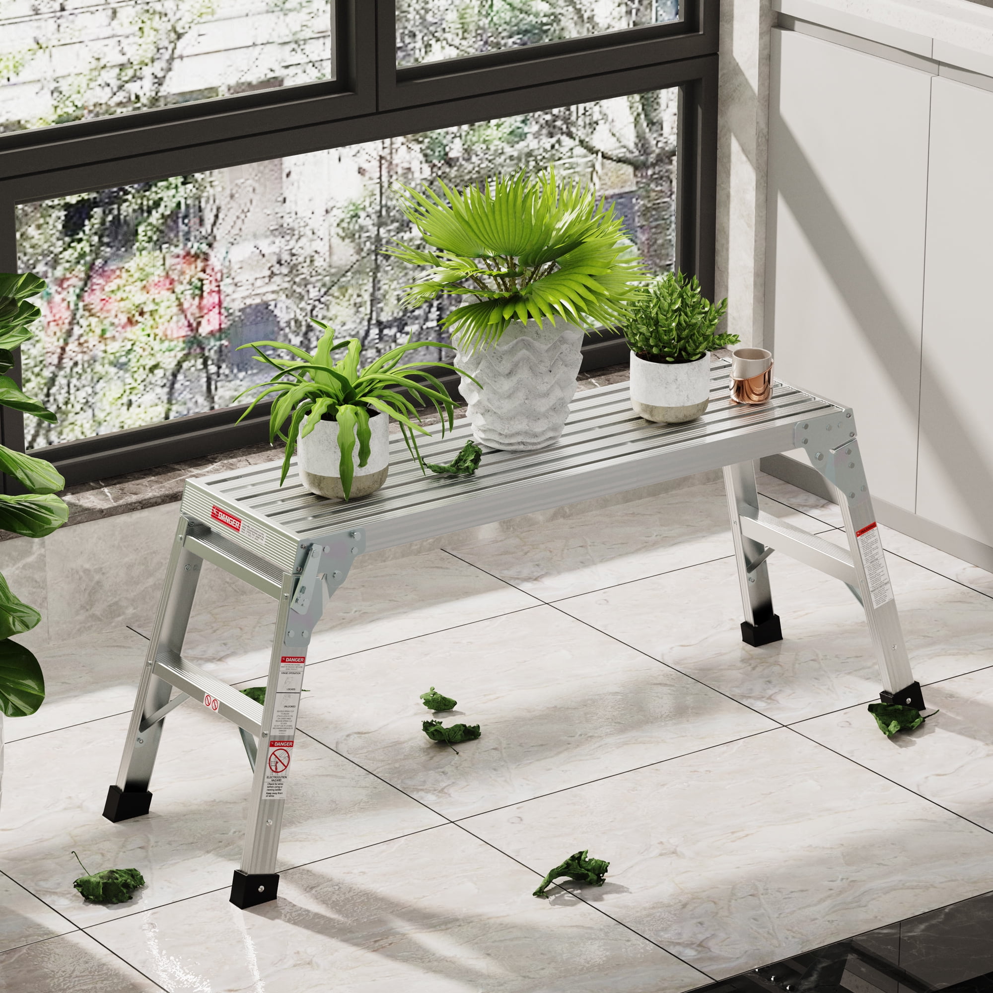 Kadyn Work Platform Aluminum Step Ladder, Heavy Duty Aluminum Folding Ladders Stool w/Non-Slip Matb, Silver Duty Portable Bench Ladders Stool, Aluminum Work Platform Kadyn Work Platform Aluminum Step Ladder, Heavy Duty Aluminum Folding Ladders Stool w/Non-Slip Matb, Silver Duty Portable Bench Ladders Stool, Aluminum Work Platform