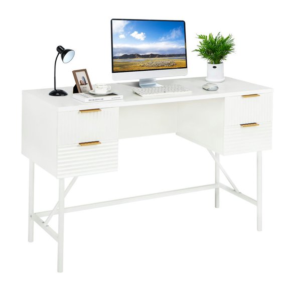 Kadyn Writing Study Desk, Computer Desk, Laptop Workstation Desk,48 Inch Home Office Computer Desk with 4 Drawers-White