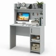 thumbnail image 1 of Kadyn Writing Study Desk, Computer Desk, Laptop Workstation Desk,Home Office Desk with Raised Display Shelf and 2 Open Shelves-Gray, 1 of 7