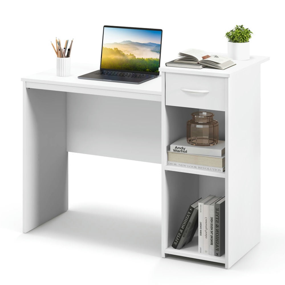 Kadyn Writing Study Desk, Computer Desk, Laptop Workstation Desk,Computer Desk with Drawer Modern Laptop PC Desk with Adjustable Shelf and Cable Hole-White Kadyn Writing Study Desk, Computer Desk, Laptop Workstation Desk,Computer Desk with Drawer Modern Laptop PC Desk with Adjustable Shelf and Cable Hole-White