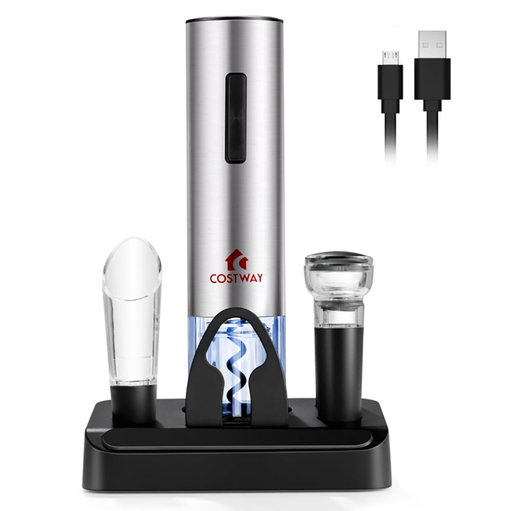 Stainless Steel Rechargeable Electric Wine Bottle Opener Set with Foil Cutter