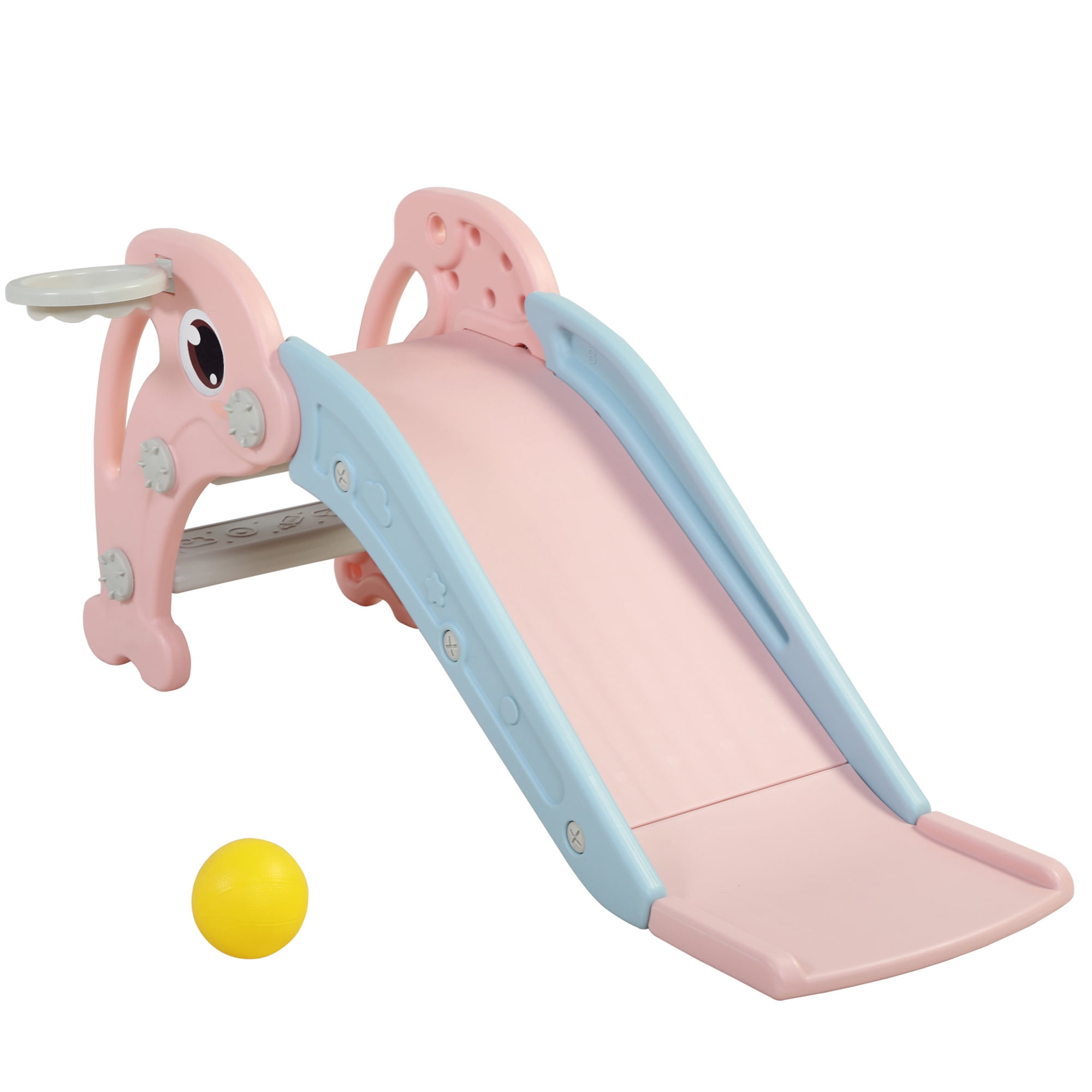 Kadyne 3 in 1 Toddler Slide Kids Slide, 44.5" Dolphins Play Slide for Outdoor and Indoor, Play Slide with Basketball Hoop, Ball and Ladder, Pink Kadyne 3 in 1 Toddler Slide Kids Slide, 44.5" Dolphins Play Slide for Outdoor and Indoor, Play Slide with Basketball Hoop, Ball and Ladder, Pink