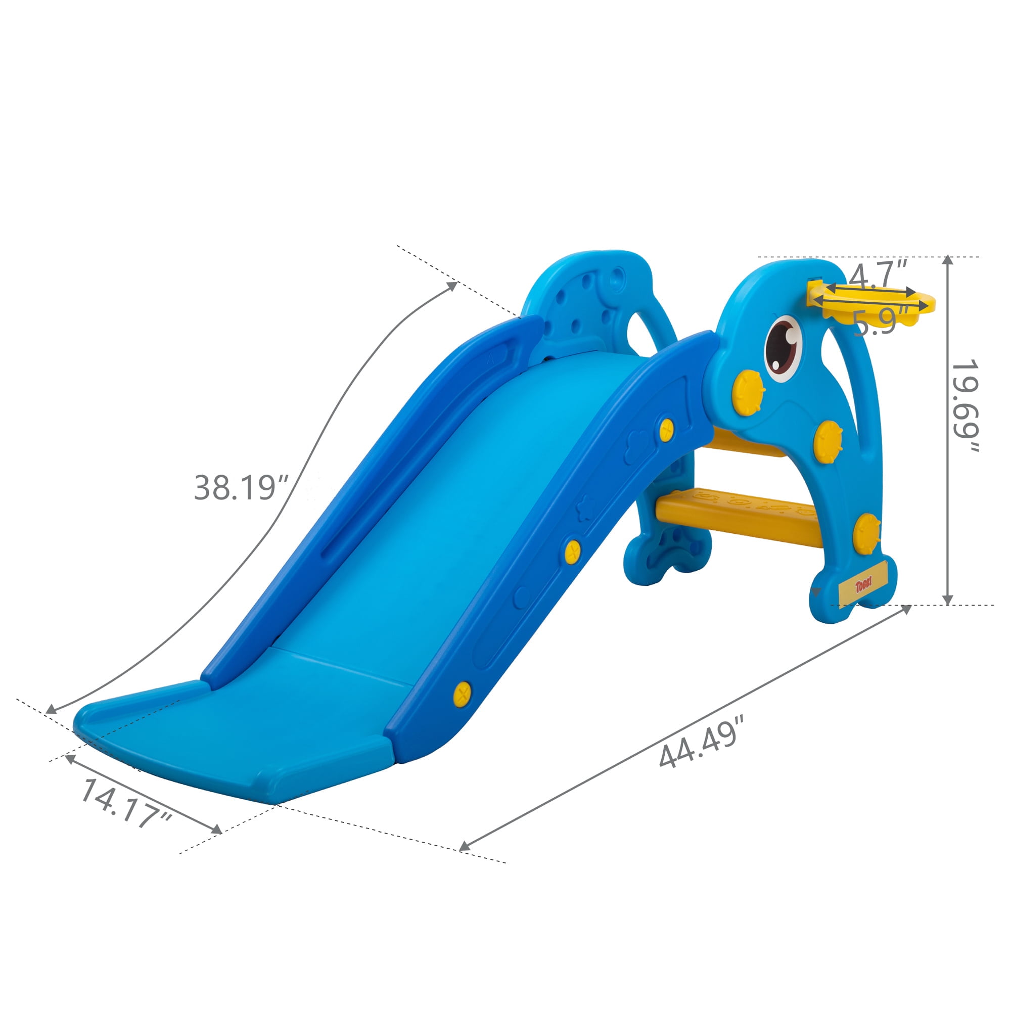 Kadyne 3 in 1 Toddler Slide Kids Slide, 45.3" Dolphins Play Slide for Outdoor and Indoor, Play Slide with Basketball Hoop, Ball and Ladder, Blue Kadyne 3 in 1 Toddler Slide Kids Slide, 45.3" Dolphins Play Slide for Outdoor and Indoor, Play Slide with Basketball Hoop, Ball and Ladder, Blue