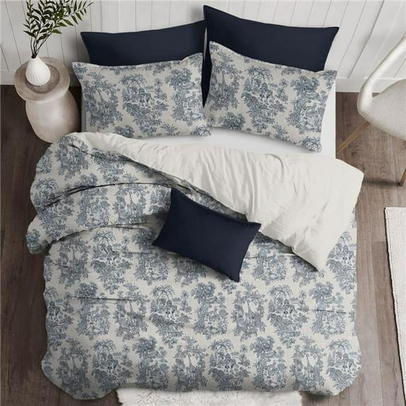 Kaelan Duvet Cover & 2 Pillow Shams Set, Navy - Queen Size - 3 Piece